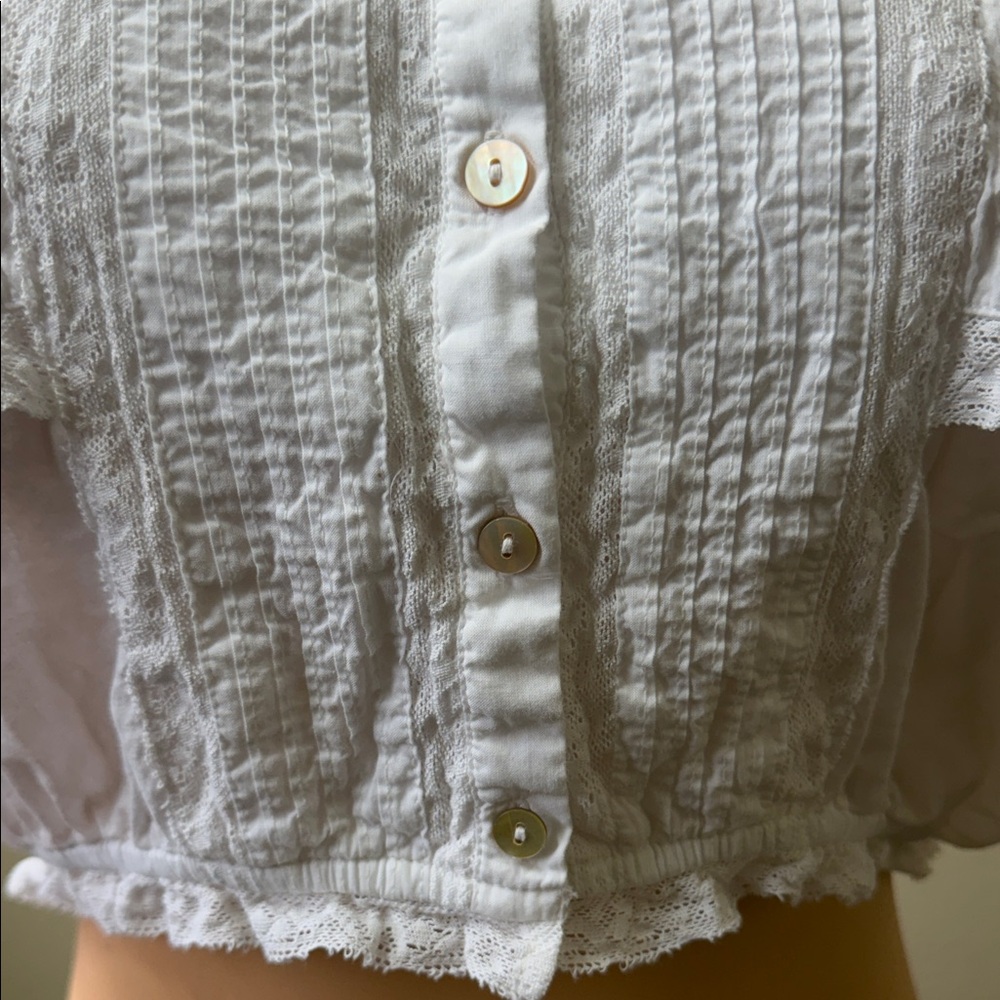 Loveshackfancy White Ruffled Button Crop Blouse - image 5